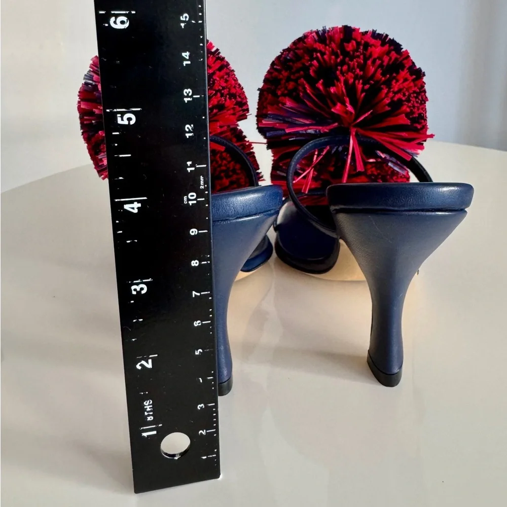 Bottega Veneta *NEW* Leather Navy Blue & Red Pom Pom Shoes- Size 6 - Picture 8 of 12